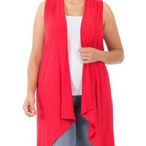 Zenana Red Sleeveless Draped Open Front Cardigan | Longline Duster